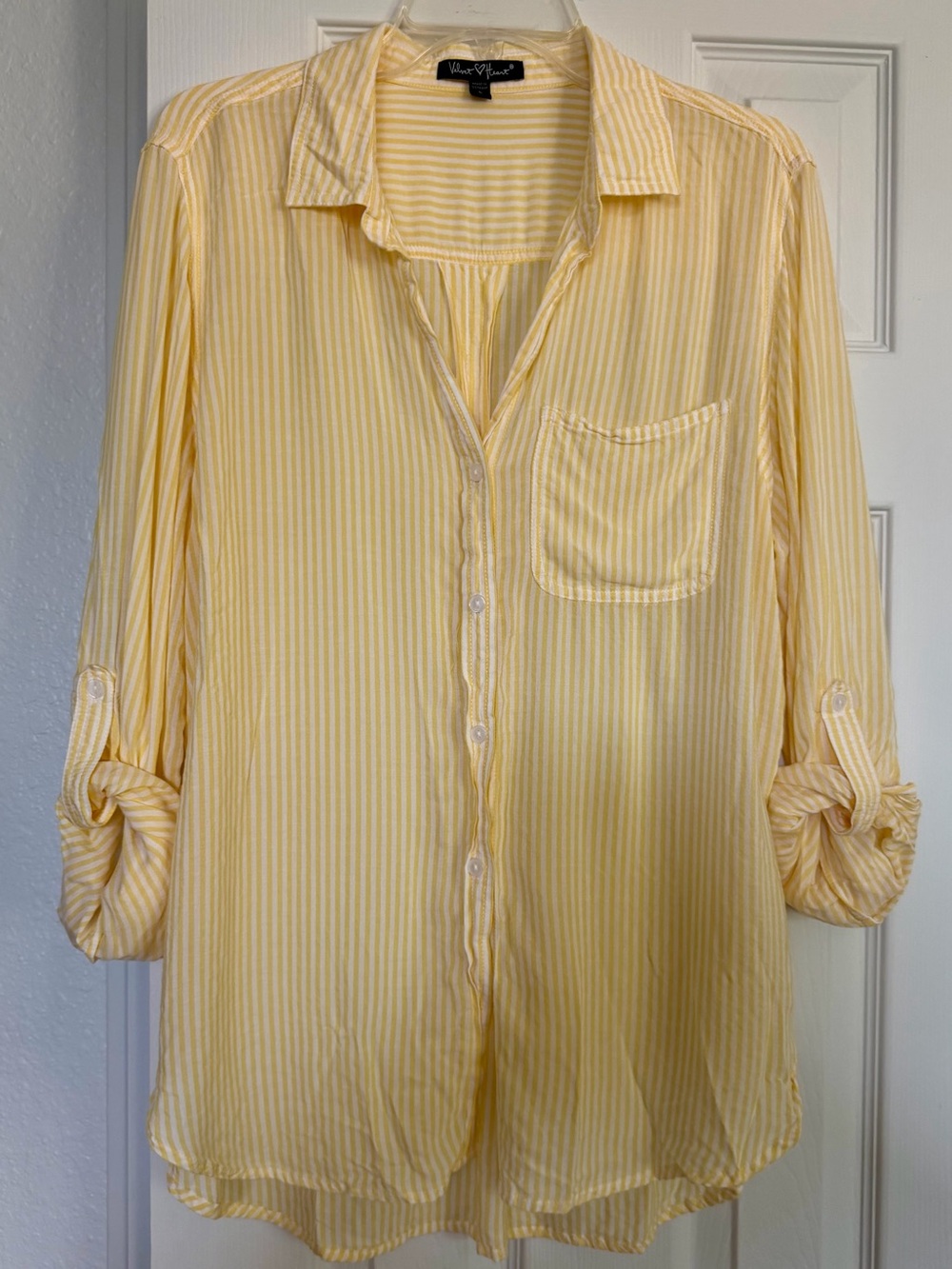 Velvet & Heart Soft Yellow Striped Button-Up Shirt